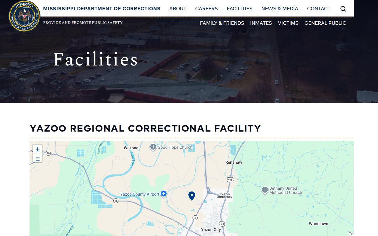 Yazoo Regional Correctional Facility official page for county booking and state custody distinctions